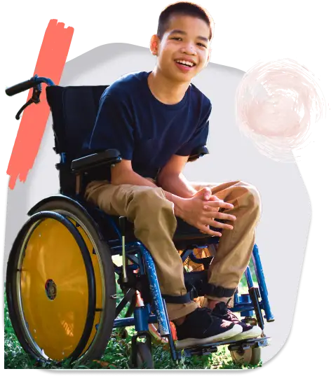 Disabled boy Smiling siting on wheelchair